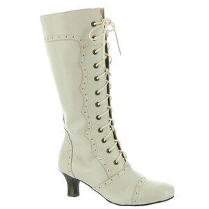 NEW Array Masseys "Vintage" Leather Tall Lace Up Knee-High Boots in Bone Sz. 7.5
